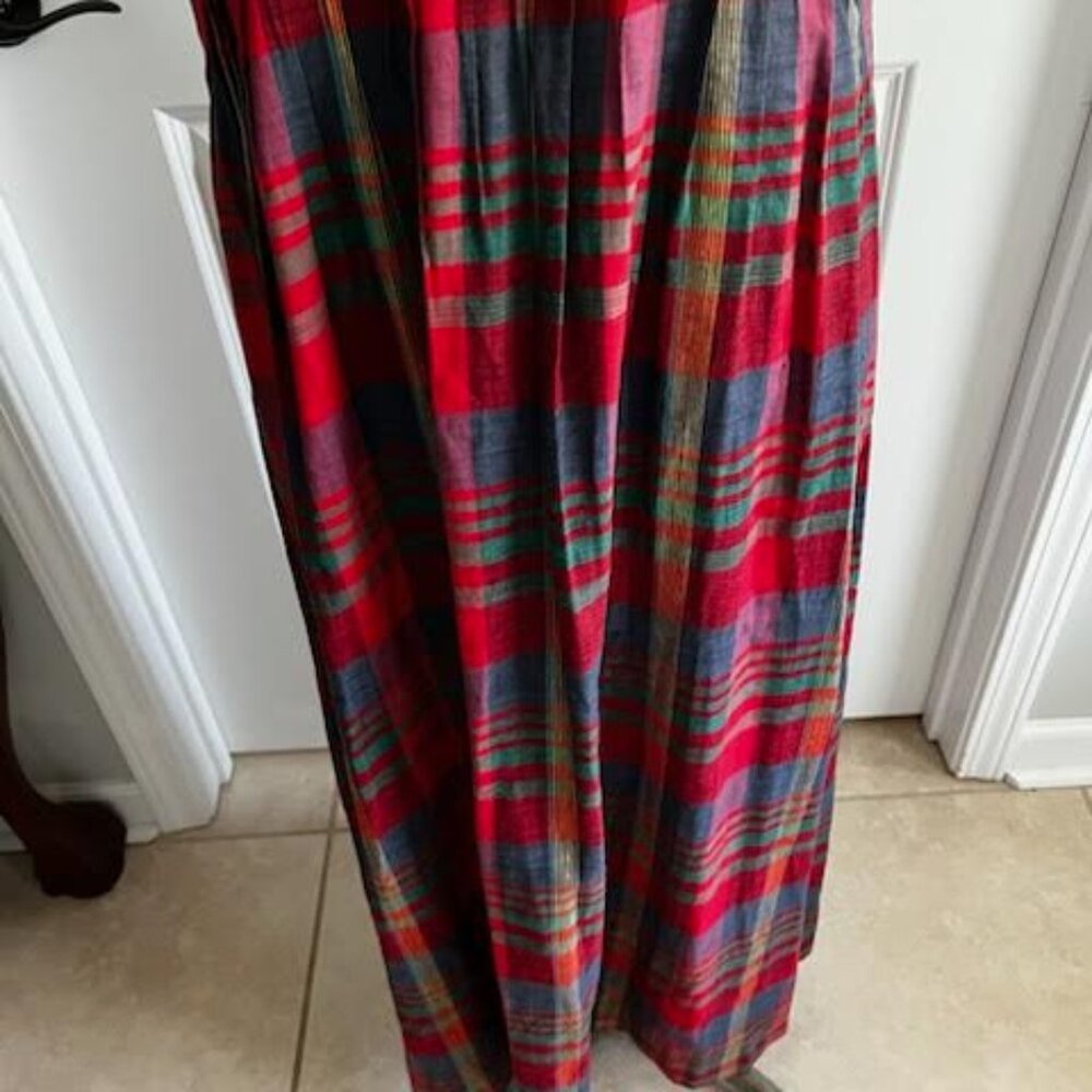 VTG 90's Linen Cotton Positive Attitude DartedPlaid Maxi Dress Women's 12 - Picture 5 of 9